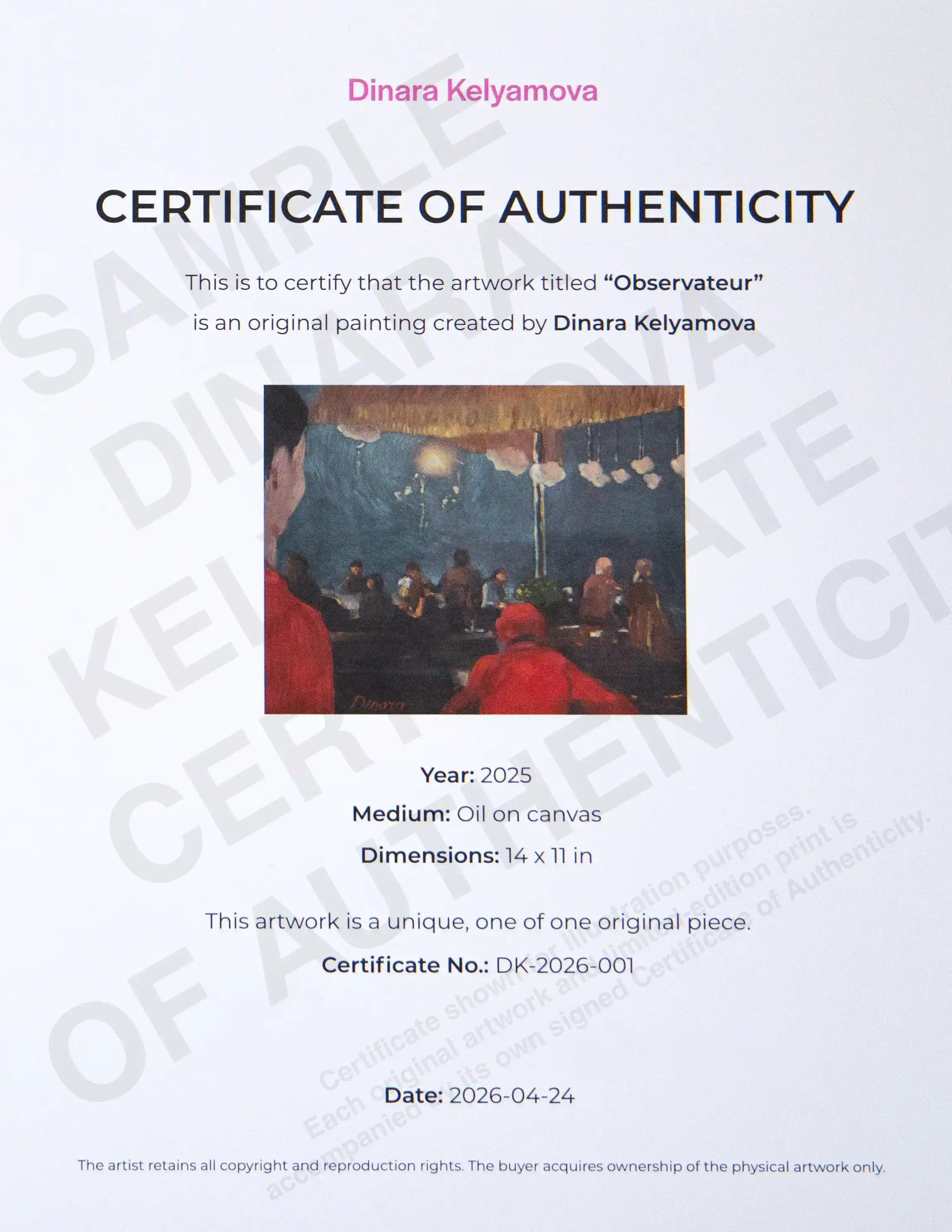 Certificate of Authenticity Example